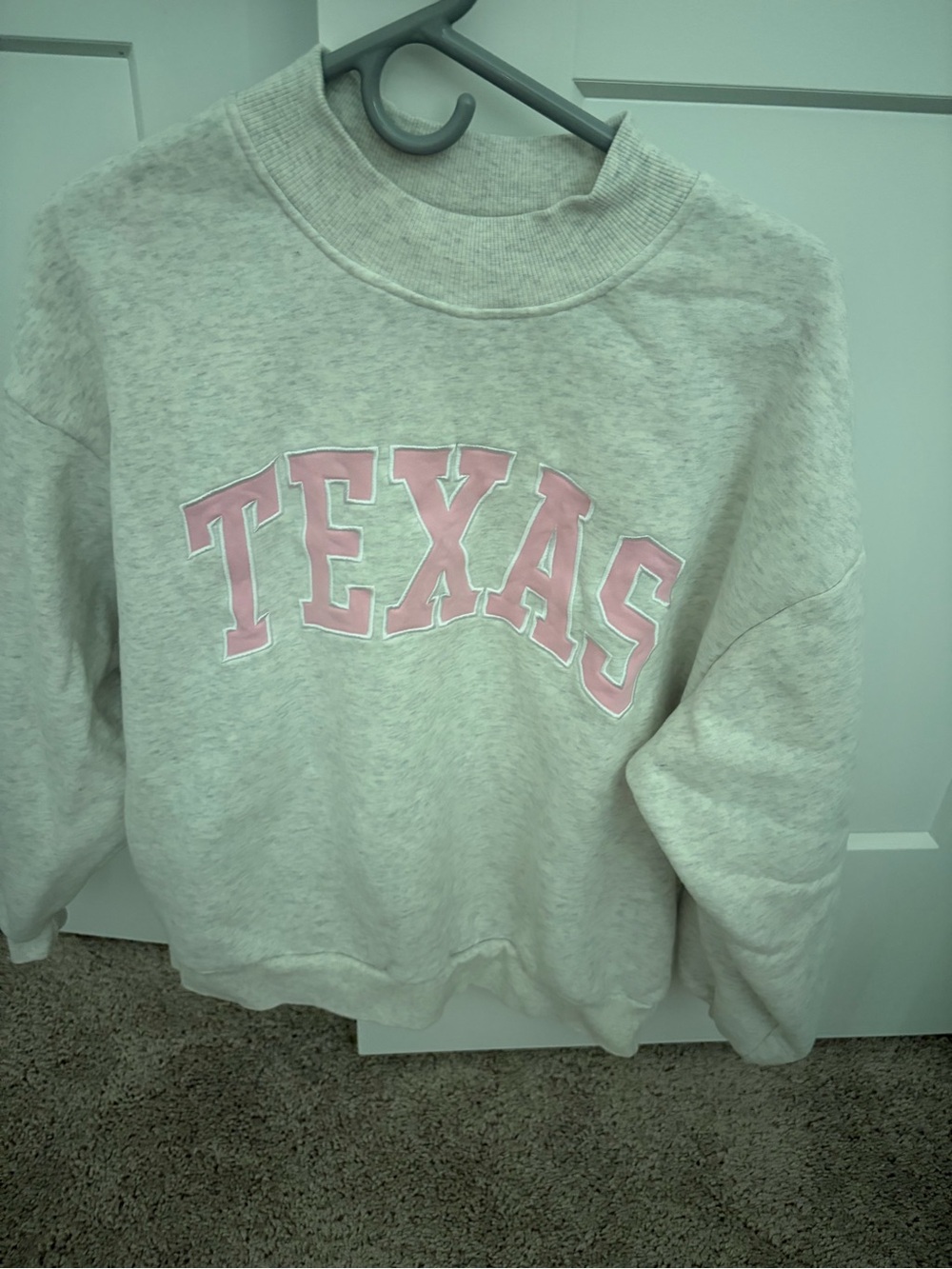 Texas Graphic Crewneck Sweatshirt - Light Gray with Pink Lettering, brand new.